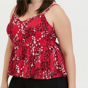 Torrid Red Animal Print Peplum Ruffled Sleeveless Blouse Cami Babydoll Smock Top